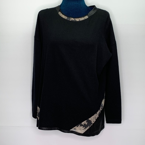 D Exterior Italy Sweater Small Black Leather Lace Detail Pullover - Picture 9 of 9